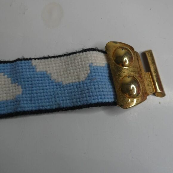 Vintage Handmade Belt Hippie Boho Rainbow Sun Clouds Sky Needlepoint Metal - Picture 2 of 9